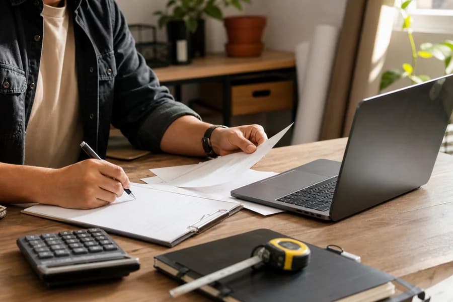 Independent contractor working at a desk